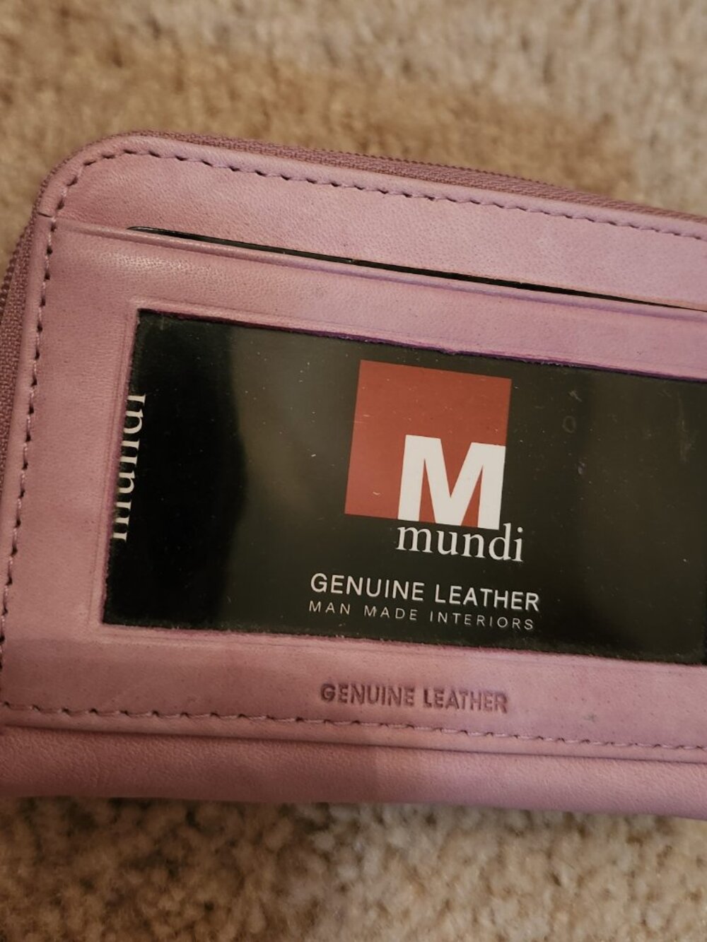 Mundi Pink Leather (sandlewood) Wallet, bills/coins/ID